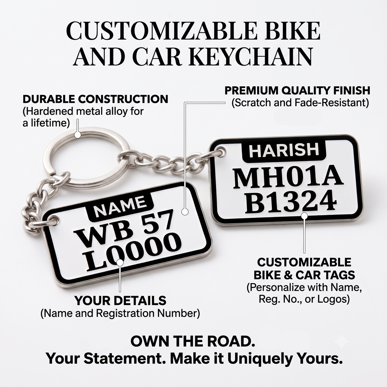 Custom 3D Printed Bike Number Plate Keychain image 2